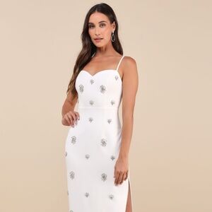 Lulus Completely Regal White Rhinestone Sleeveless Column Maxi Dress - Size XS